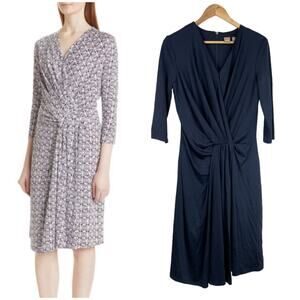 Hugo Boss NWT Exandria Wrap Front Dress Navy Blue Size M 3/4 Sleeve V-Neck